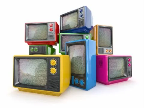 Heap of vintage tv. end of television. conceptual image. 3d Stock Illustration