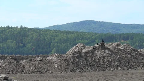 Heaps of ash and slag waste at ash and slag dump of thermal power Stock Footage 122358769