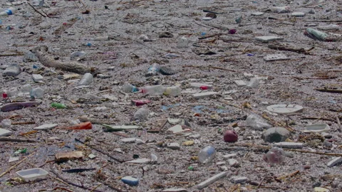 Heaps of Garbage Thrown into the Water by People on the Ocean Beach Video stock 296012874