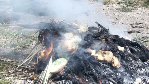 Heaps of leavened bread burn on fire. Jerusalem. C0013-1 Stock Footage 98533493