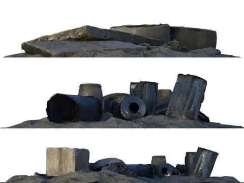 Heaps of rubble and debris isolated on white 3d illustration Stock Illustration