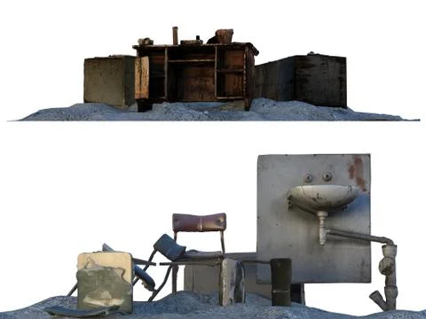 Heaps of rubble and debris isolated on white 3d illustration Illustrazione stock