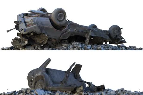 Heaps of rubble and debris isolated on white 3d illustration Illustrazione stock