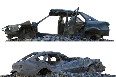 Heaps of rubble and debris isolated on white 3d illustration Illustration