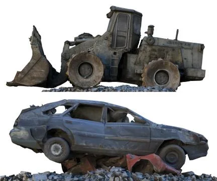 Heaps of rubble and debris isolated on white 3d illustration Stock Illustration