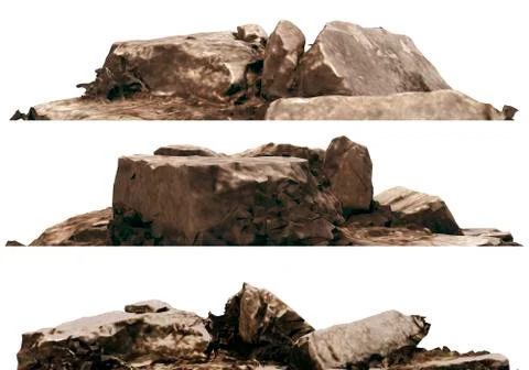 Heaps of rubble and debris isolated on white 3d illustration Illustrazione stock