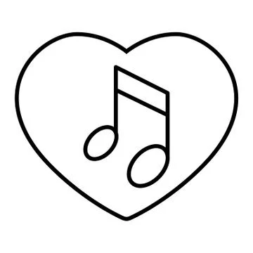 Heard and note thin line icon. Love song vector illustration isolated on white 스톡 일러스트