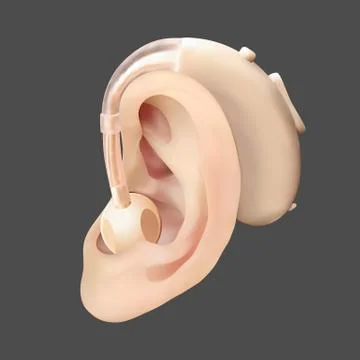 Hearing aid behind the ear, on the background of sound wave diagram. Treatment Stock Illustration