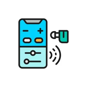 Hearing aid control panel flat color line icon. Isolated on white background Stock Illustration