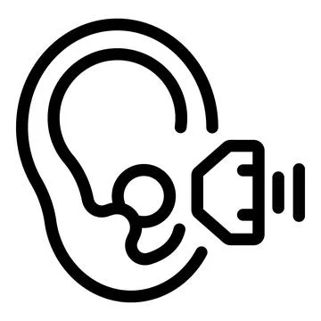 Hearing aid correcting hearing loss sending sound waves to ear canal Stock Illustration