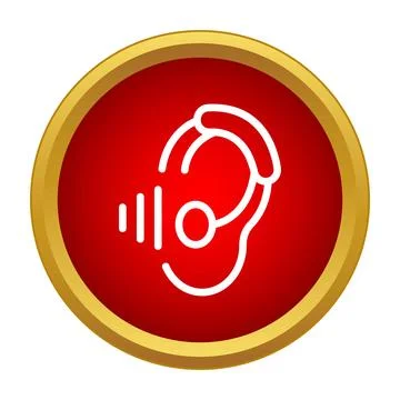 Hearing aid device icon showing sound waves Stock Illustration