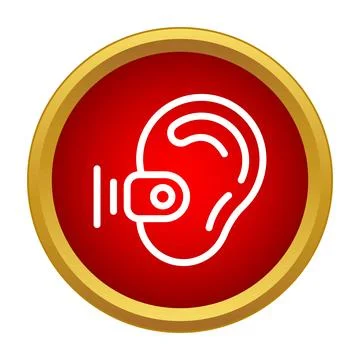 Hearing aid device improving audibility in ear icon Stock Illustration