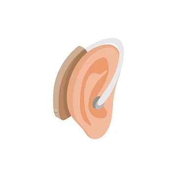 Hearing aid on an ear icon, isometric 3d style Stock Illustration