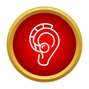 Hearing aid icon on a red button Stock Illustration