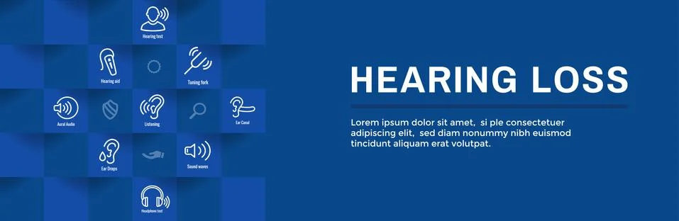 Hearing Aid / loss Web Header Banner with Sound Wave Images Set Stock Illustration