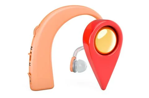 Hearing aid with map pointer. 3D rendering Illustrazione stock