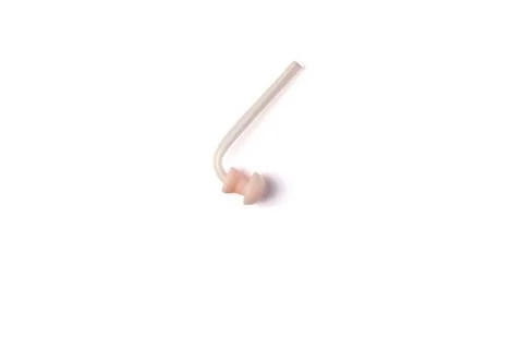 Hearing aid replacement eartip dome with silicone tube isolated on white back Stock Photos