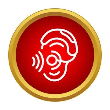 Hearing aid with sound waves inside red circle Stock Illustration