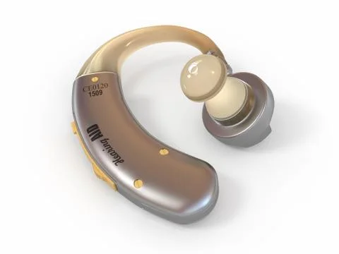 Hearing aid on white isolated background. 3d Ilustração Stock
