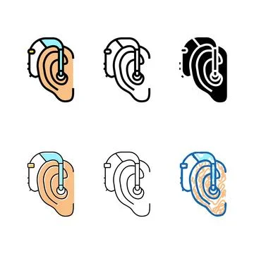 Hearing aids color icon types vector Stock Illustration