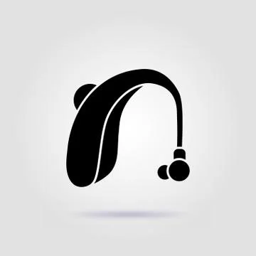 Hearing amplifier black icon on gray background with soft shadow Stock Illustration