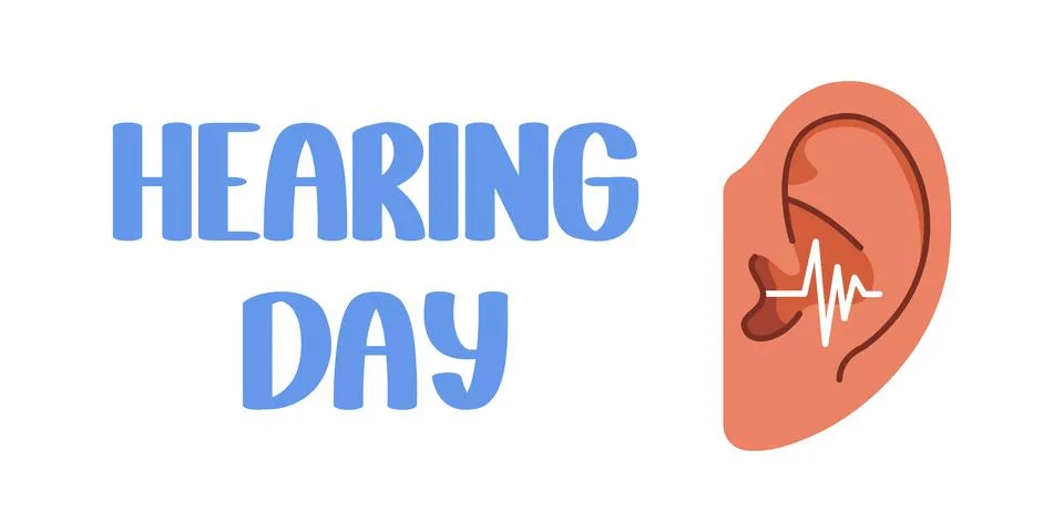 Hearing day background. Ear and hearing health care. Vector flat banner. Stock Illustration