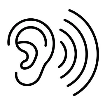 Hearing Ear with Sound Waves Outline Icon Stock Illustration