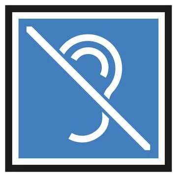 Hearing impaired, ear with slash, blue public information sign, accessibili.. Stock Illustration