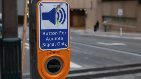 Hearing Impairment Audible Button at an Intersection Stock Footage 160783198