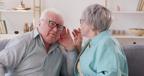 Hearing loss problem, senior couple talking, aging symptoms and causes Stock Footage 285378872