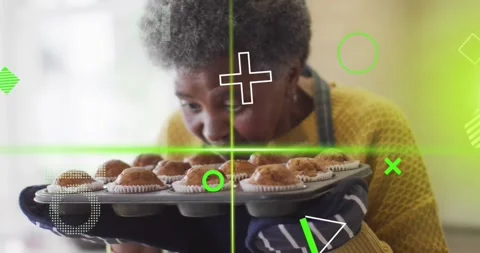 Hearing oven timer chime culinary baker removing muffin tray with mitts, Stock Footage 316885854
