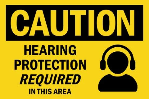 Hearing protection required in this area caution sign. Stock Illustration