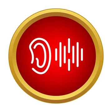 Hearing sound waves audio processing red icon Stock Illustration