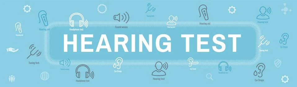 Hearing Test with Hearing Aid or loss / Sound Wave Images Set Web Header Bann Stock Illustration