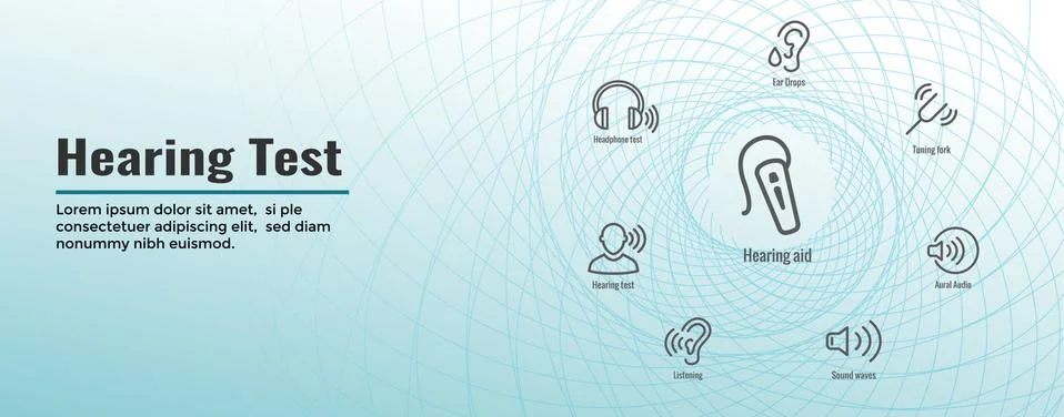 Hearing Test Web Header Banner with Sound Wave Images Set Stock Illustration