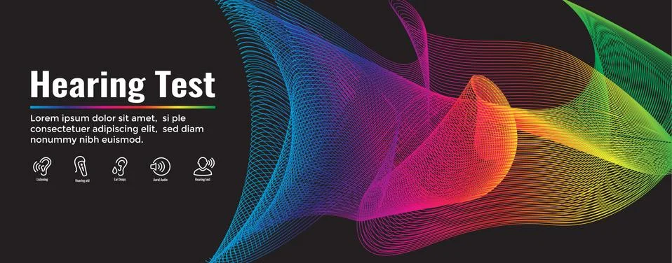 Hearing Test Web Header Banner with Sound Wave Images Set Stock Illustration