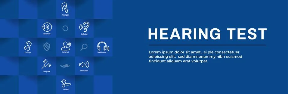 Hearing Test Web Header Banner with Sound Wave Images Set Stock Illustration