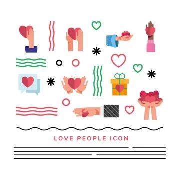 Hears and bundle of love people set icons and lettering イラスト素材