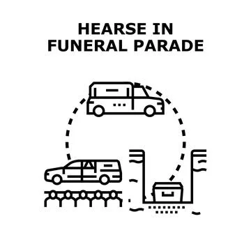 Hearse moving in funeral parade concept illustration Stock Illustration