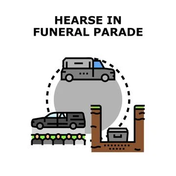 Hearse moving in funeral parade concept illustration Stock Illustration