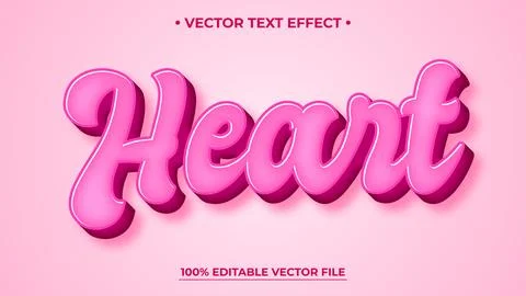 Heart 3d editable text effect Pink text effect mockup template Stock Illustration