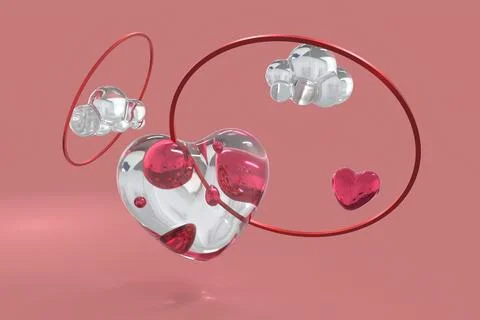 Heart 3d render modern transparency glass abstract valentine day Stock Illustration