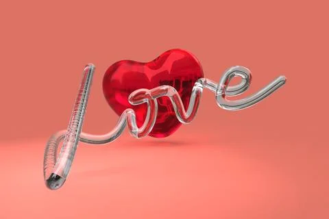 Heart 3d render modern transparency glass abstract valentine day Stock Illustration