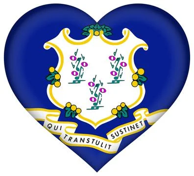 Heart 3D Vector Flag of Connecticut, USA, Isolated on White Background Stock Illustration