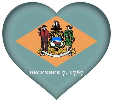Heart 3D Vector Flag of Delaware, USA, Isolated on Transparent Background Illustrazione stock