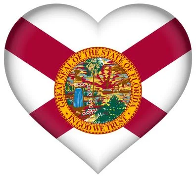 Heart 3D Vector Flag of Florida, USA, Isolated on Transparent Background Stock Illustration