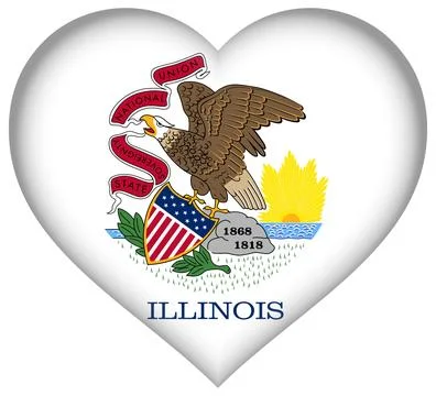 Heart 3D Vector Flag of Illinois, USA, Isolated on Transparent Background Stock Illustration