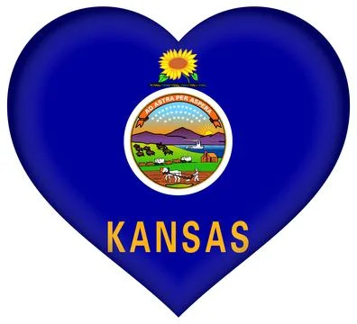 Heart 3D Vector Flag of Kansas, USA, Isolated on Transparent Background Stock Illustration