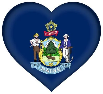 Heart 3D Vector Flag of Maine, USA, Isolated on Transparent Background Stock Illustration