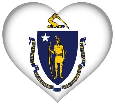 Heart 3D Vector Flag of Massachusetts, USA, Isolated on Transparent Background Illustrazione stock
